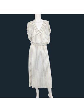 Old Navy Striped Midi Dress V Neck Coastal Minimalist Resort Casual Medium Tall